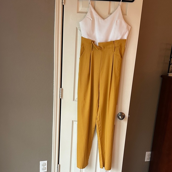 the clothing company Pants - The Clothing Company White and Yellow Jumpsuit